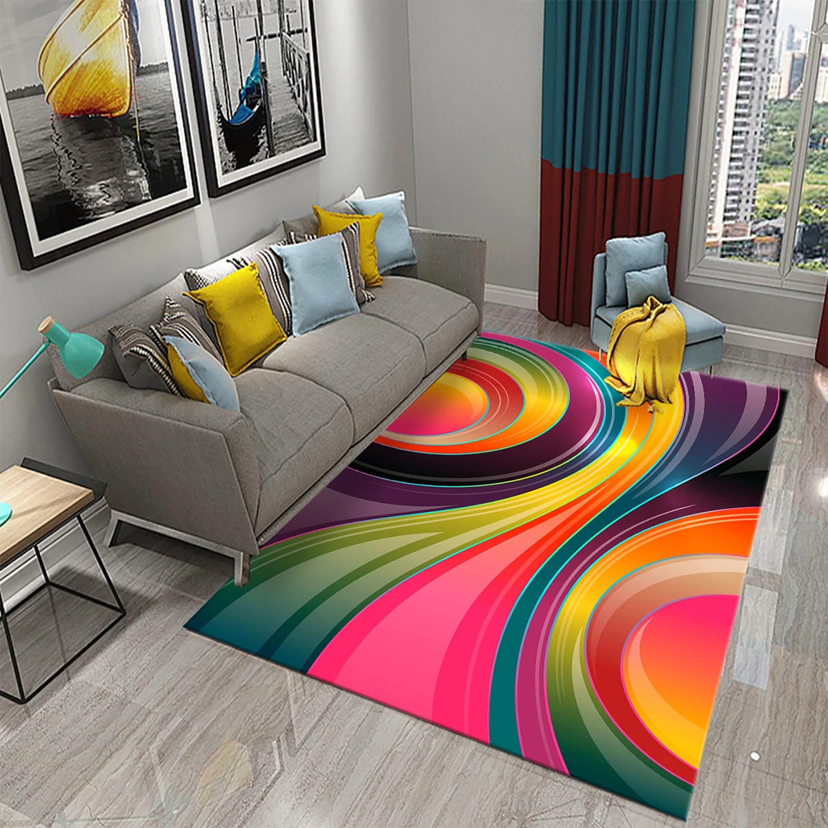 3D Colorful Flowing Line Swirl Carpet Stylish Modern Abstract Carpet for Living Room Bedroom Decor Rugs Bathroom Non-slip Rugs