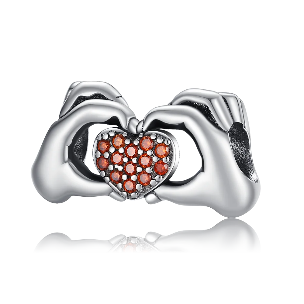 

Trendy 925 Sterling Silver With Red Heart In Both Hands Charm Fit Pandora Bracelet Women's Wedding Jewelry Accessories