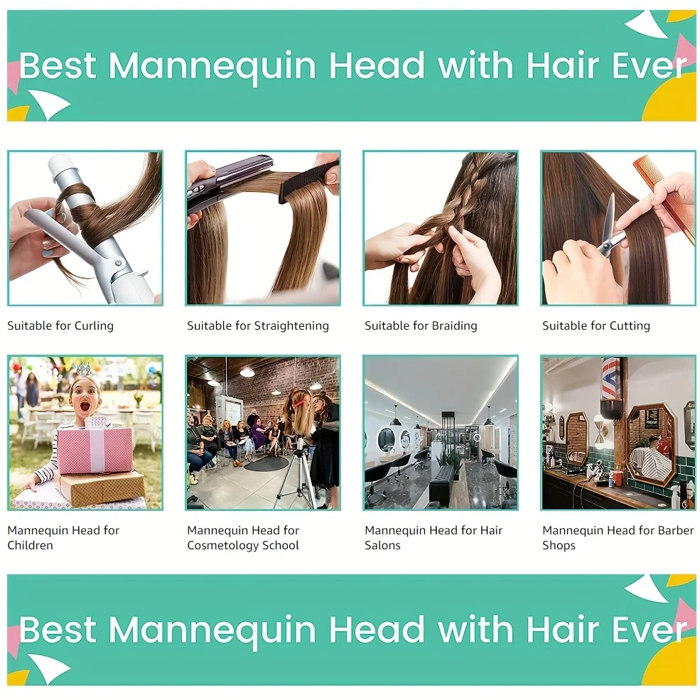 رأس عارضة أزياء مع رأس دمية تجميل للشعر البشري الحقيقي بنسبة 100% لممارسة تسريحات الشعر لتصفيف الشعر وحامل ثلاثي القوائم فردي