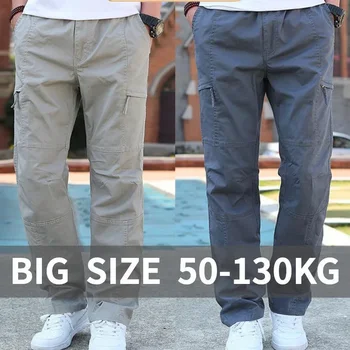 Pantalon Cargo surdimensionné à poches pour hommes, en coton fin, respirant, grande taille