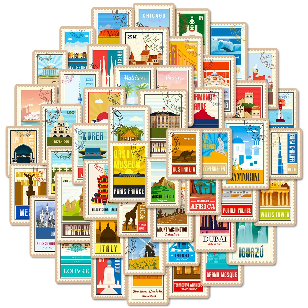 50Pcs World Landmark Stickers Graffiti Building Decals for Laptop Bike Car Decor LanLanStickersWorld Store