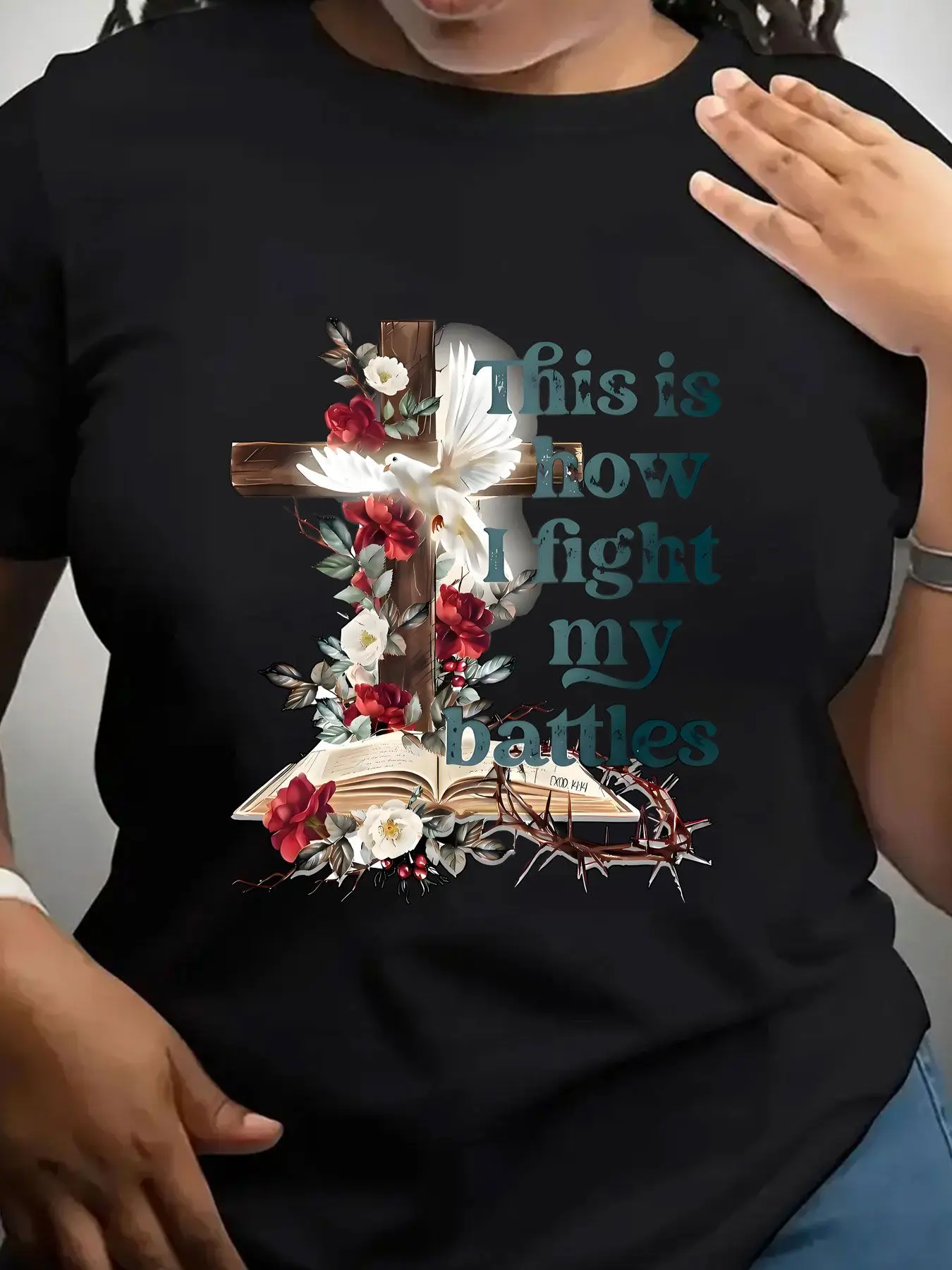 Women's Trendy Crew Neck T-Shirt This Is How I Fight My Battles Suitable for Casual Sportswear