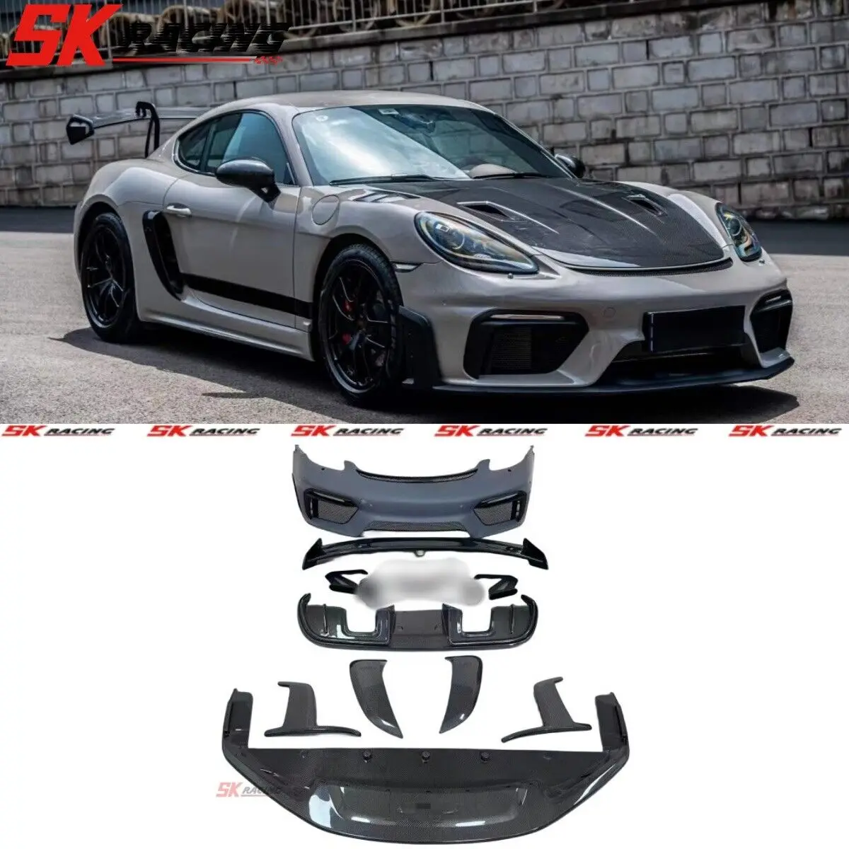 Fits Porsche 718 982 Cayman Boxster 2017-2023 GT4RS Style Front Bumper Spoiler Wing Body kit