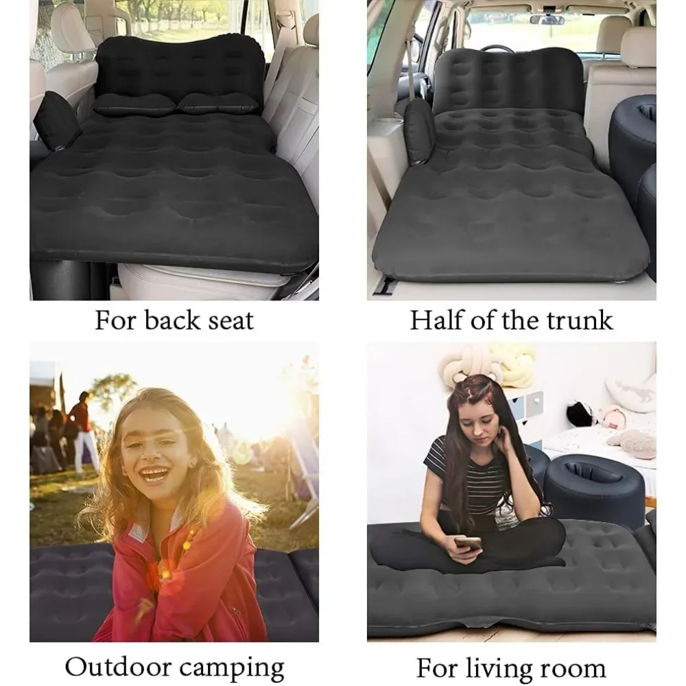 Inflatable Car Air Mattress Travel Bed - Thickened Camping Bed Sleeping Pad with Car Air Pump 2 Pillows