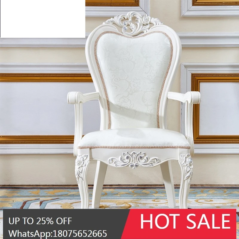 

MJY Solid Wood Home French Style Leather Dining Table Armrest Soft Cushion Backrest Chair