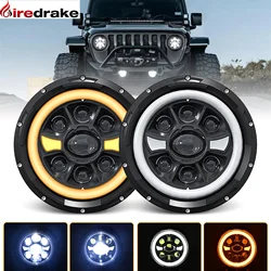 7 Inch Round Jeep Headlight H4 Double Angel Eye Headlamp 200W 20000LM Wrangler Off-road Hi/Lo Beam Headlight 6000K 3500K 9-32V