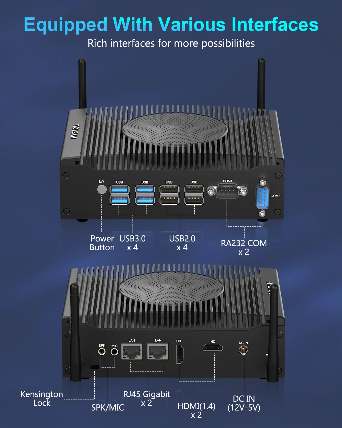 Dual Lan Mini Industrial New Fan Design PC 2 RS232 2LAN 2HDMI 8USBs H7-10th Core i3 i5 i7