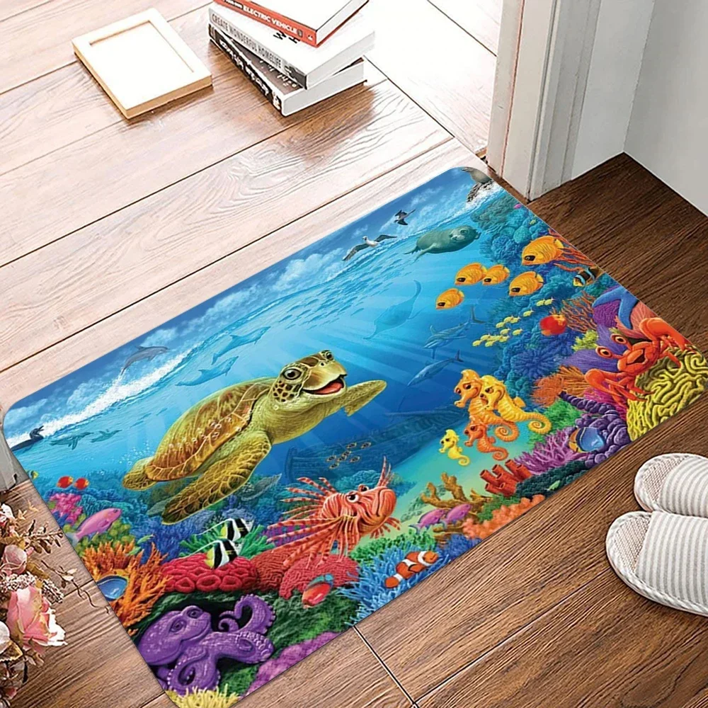 Dolphins Underwater Cave Door Mat Colorful Fish Non Slip Entrance Rug Home Decor Living Room Bedroom Mysterious Decoration