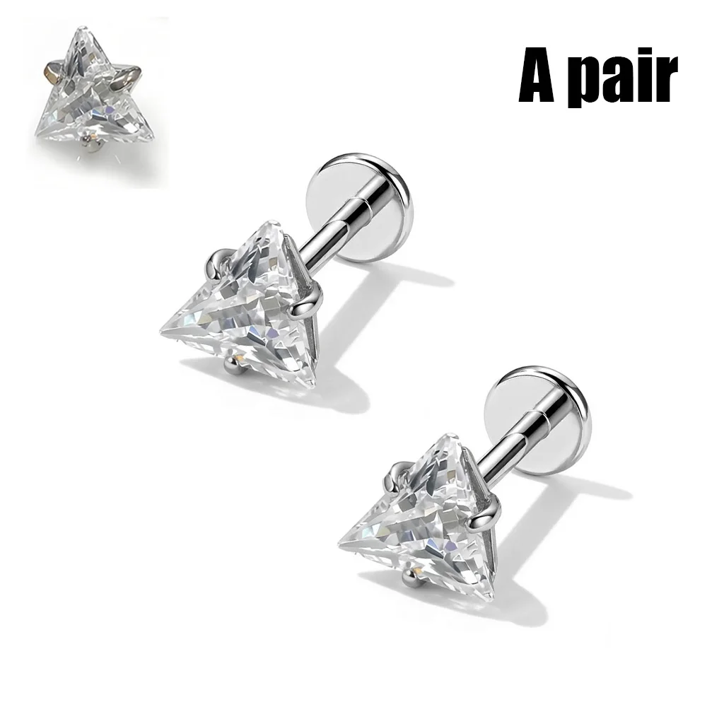 Triangle CZ Pink G23 Titanium Labret Studs, Cartilage Jewelry