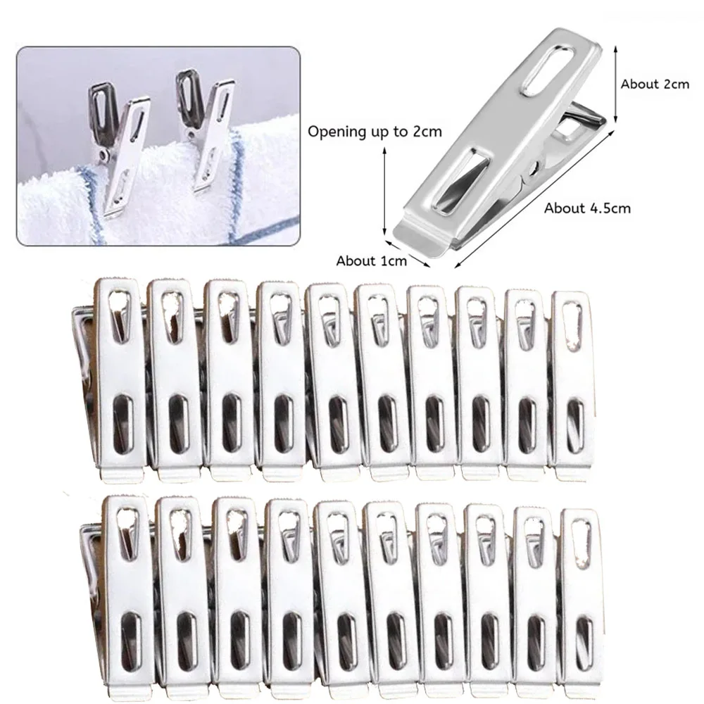 10 Stück Edelstahl-Wäscheklammern mit flachem Mund, Binder-Clips, Trockenbügel, Metall-Clip-Set, Metall-Kleiderklammern für Kleidung, Socken