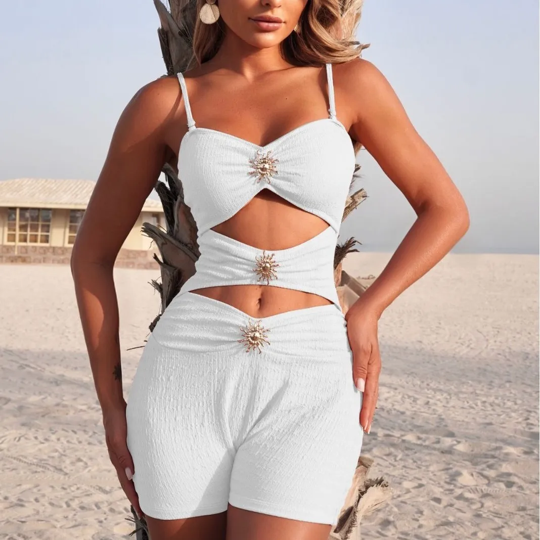 Swimwear Women Swimsuit Sleeveless Crop Top High Waist Shorts Ruched Fabric Tummy Control Swimwear Bathing Suit view 2
