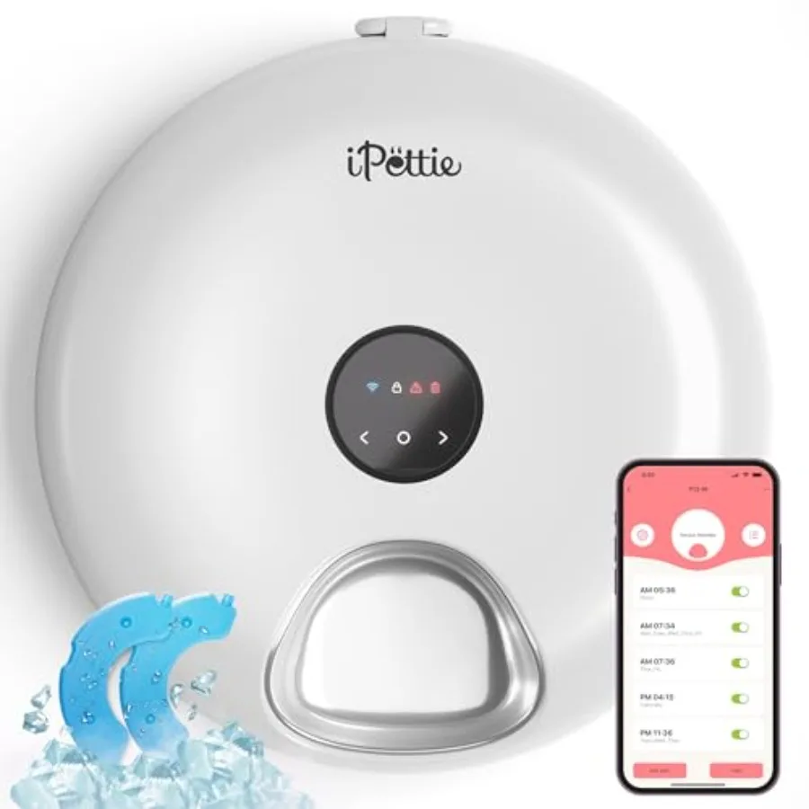 WiFi 6 Automatic Wet Food Feeder with Ice Packs for Senior and Weak Pets Stainless Steel Tray White App Control Programmable Ti