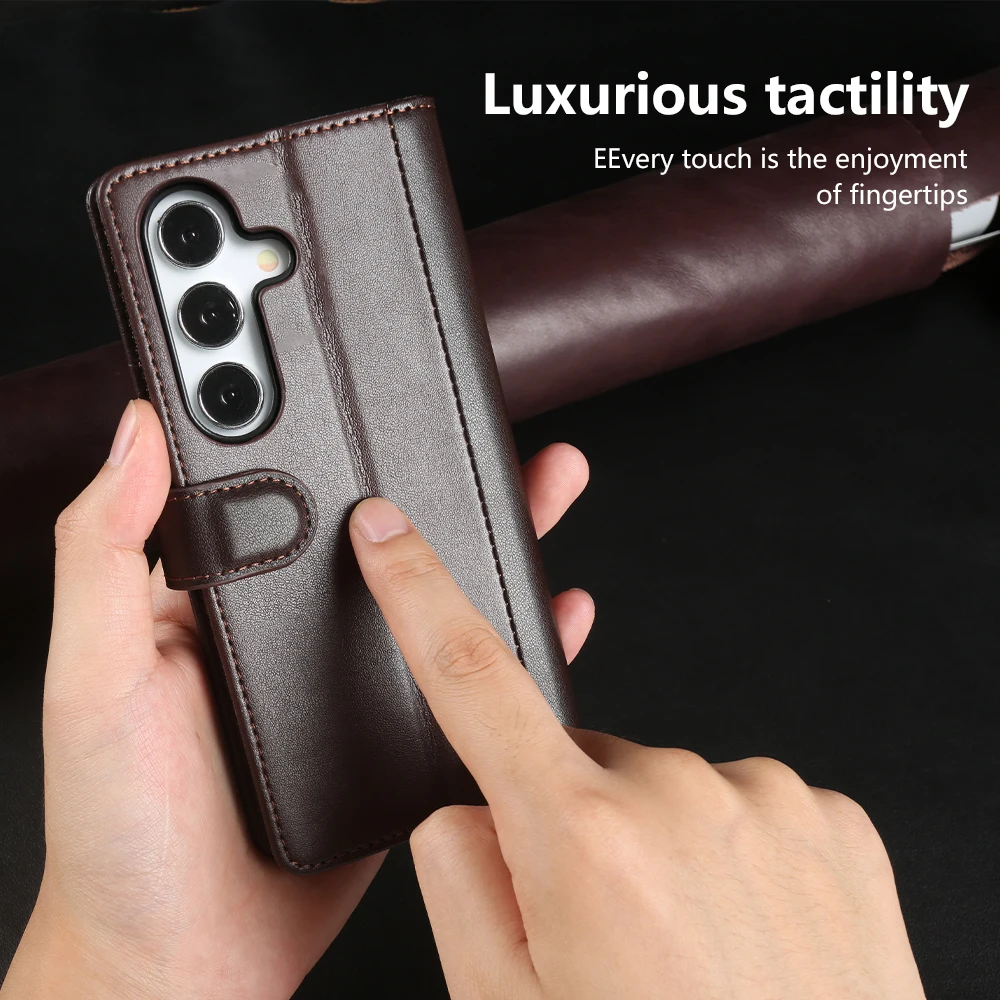 Genuine Leather Flip Case For Samsung Galaxy A57 A37 A27 A17 A26 A36 A16 S24 S23 S21 FE S22 S25 Edge S26 Plus Phone Case Cover view 5