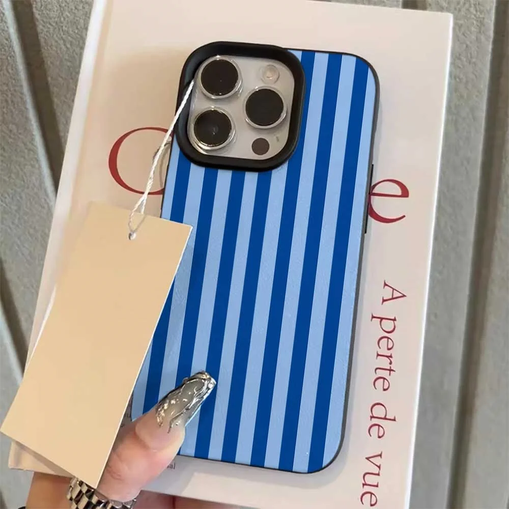 Doppelte blaue Farblinien Handyhülle für iPhone 17 16 15 14 13 12 11 Pro Max 16 15 Plus XR Silikon Matt Weiche Stoßfeste Hülle – Detail 8