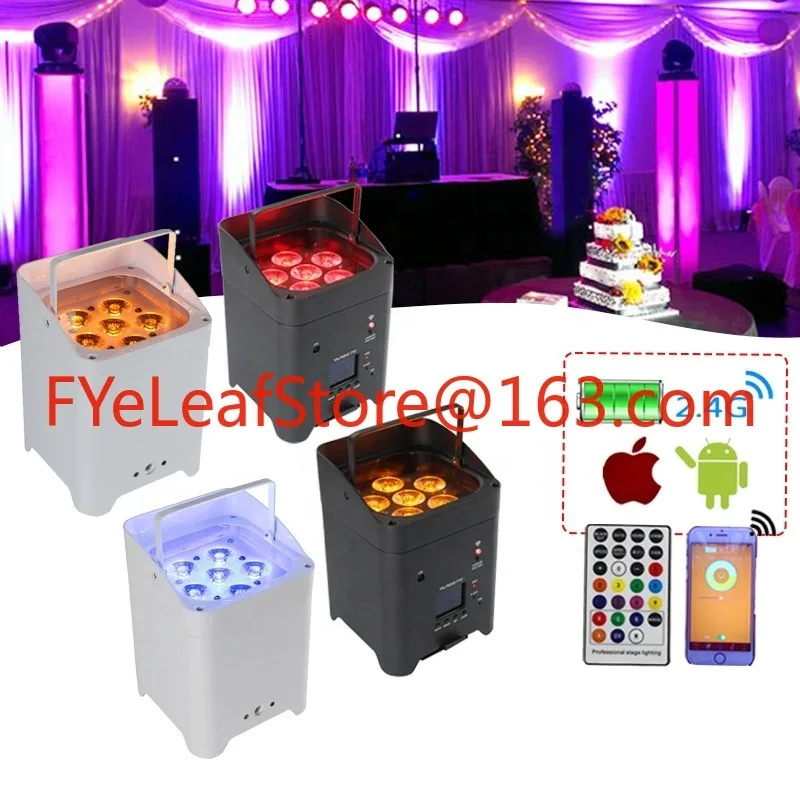 Wedding Rechargeable DMX Wireless Battery Powered 6in1 RGBWAUV 6*18w LED Flat Par Light with IR Controller