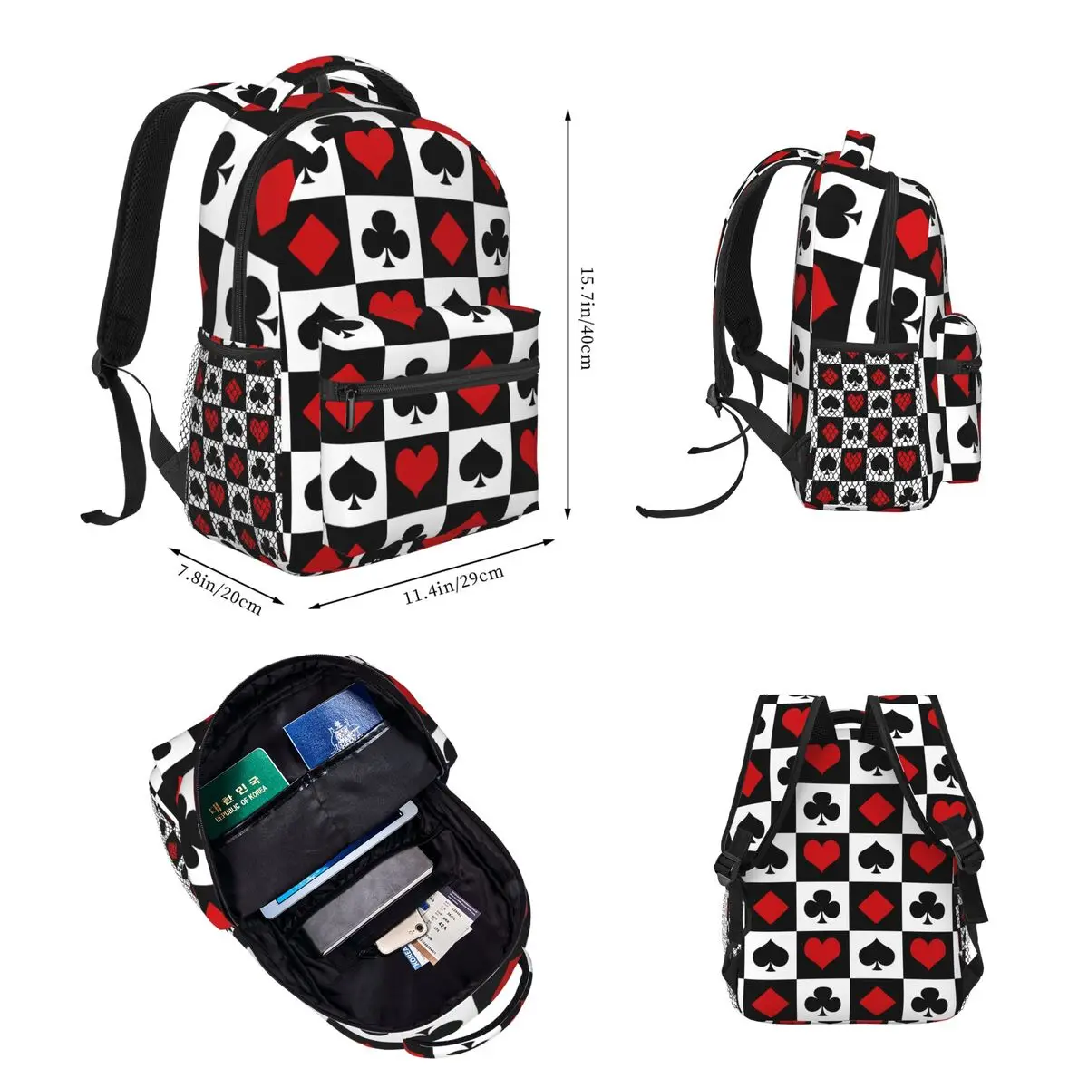 Playing Card Backpacks Boys Girls Bookbag Children School Bags Cartoon Kids Rucksack Lunch Bag Pen Bag Three-Piece Set