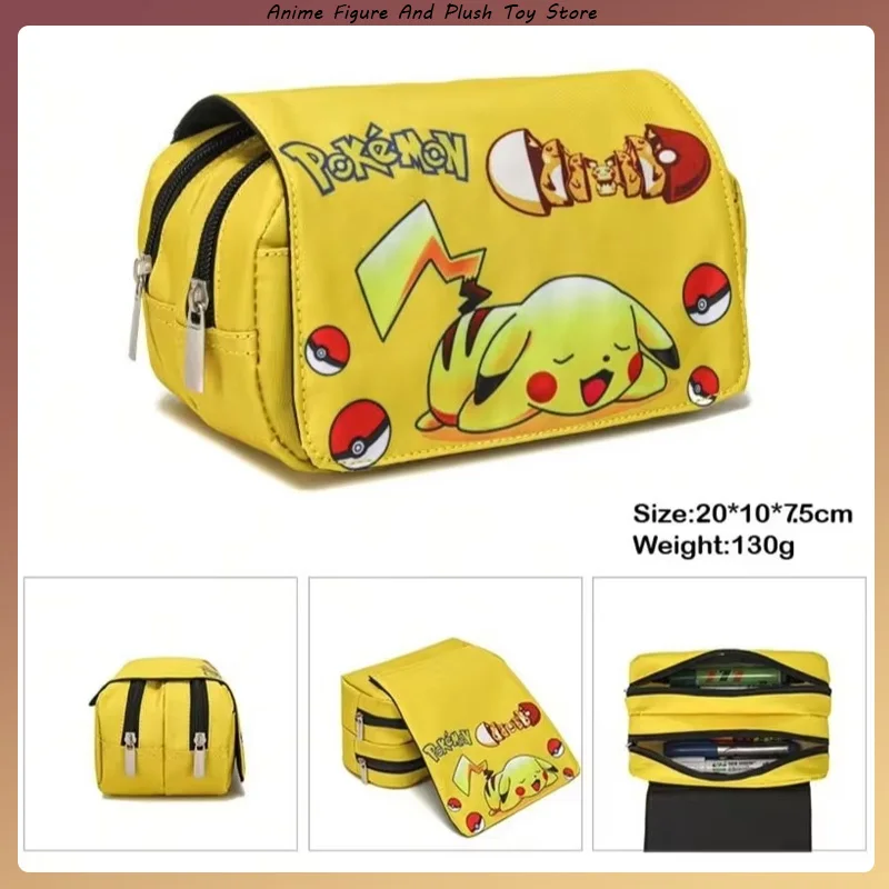 Cartoon Animation Peripheral PokéMon Print Double-Layer Pencil Bag Student Large-Capacity Zipper Stationery Box Cute Pencil Bag