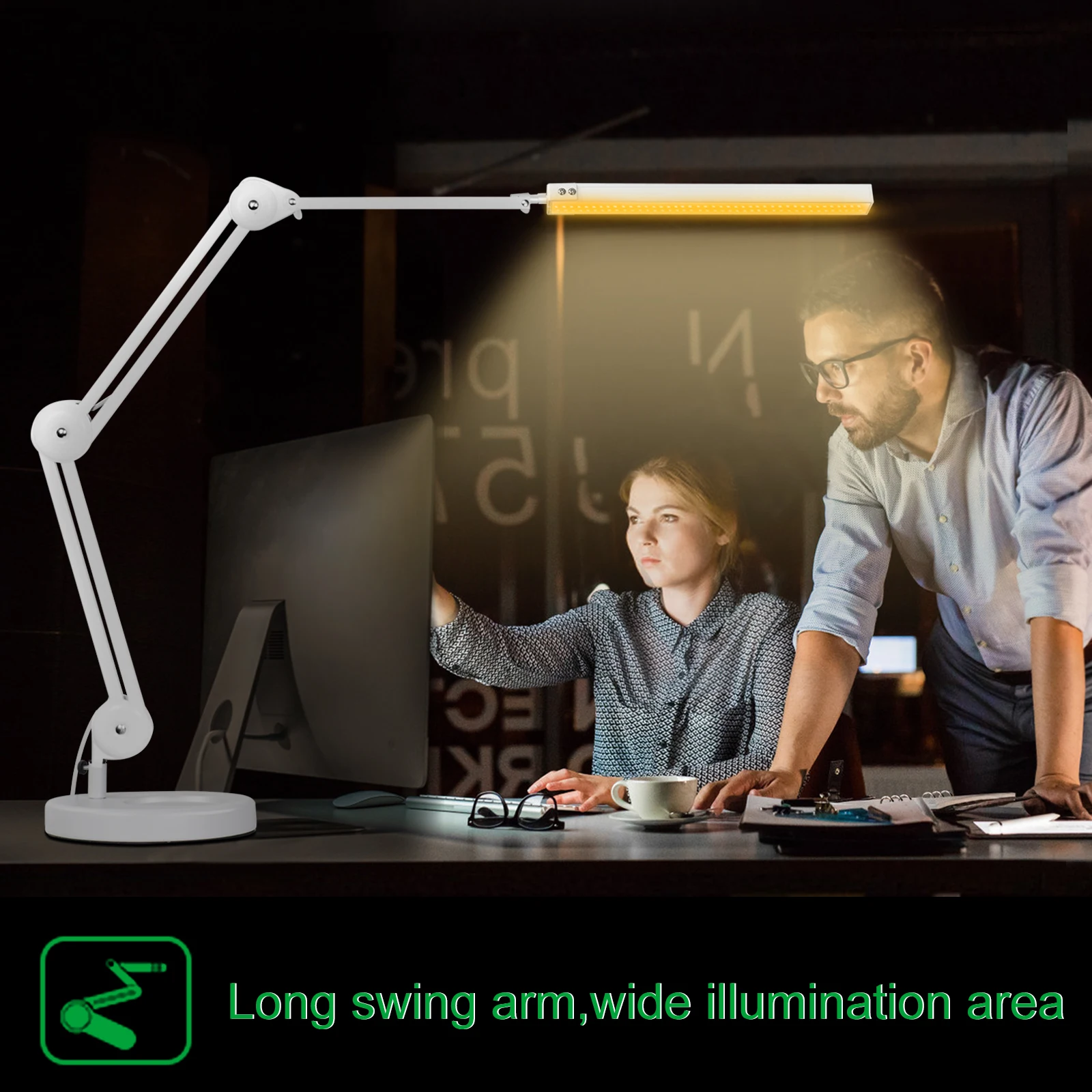 NEWACALOX 24W LED Desk Lamp with Clamp and Round Base 102 LED Eye Caring Table Lamp Memory Function Desk Light for Home Office