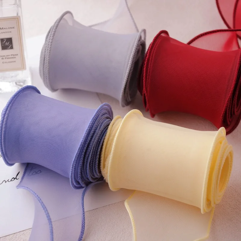 Matte Fishtail Silk Organza Ribbon Roll for Gift Wrapping Flowers, Bouquet Packaging Bow Material Hair Ornament Decoration Gauze