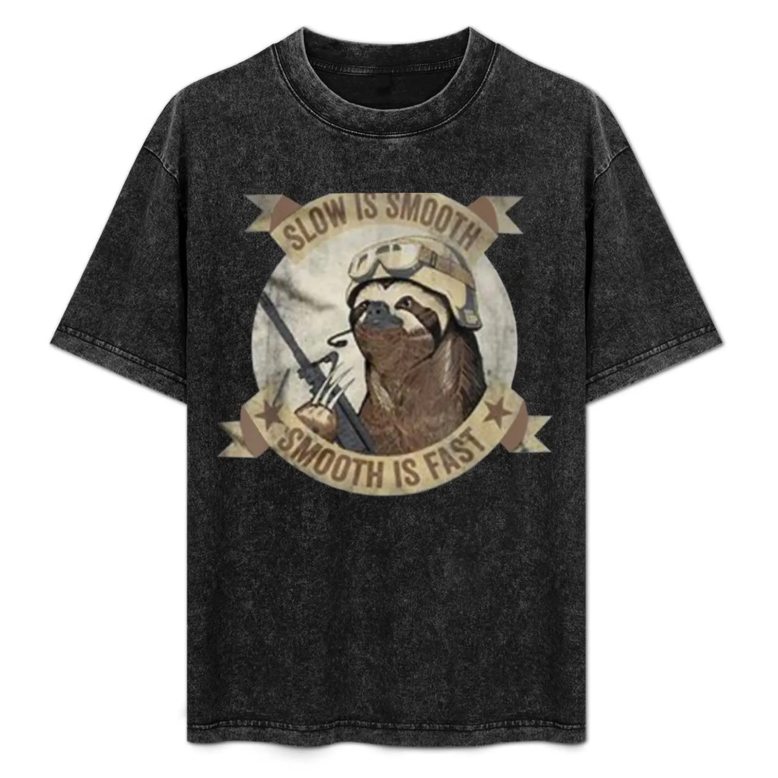 Slow Is Smooth Smooth Is Fast Sloth Guns Sticker T-Shirt Short sleeve tee shirts graphic tee kawaii clothes t shirts for men