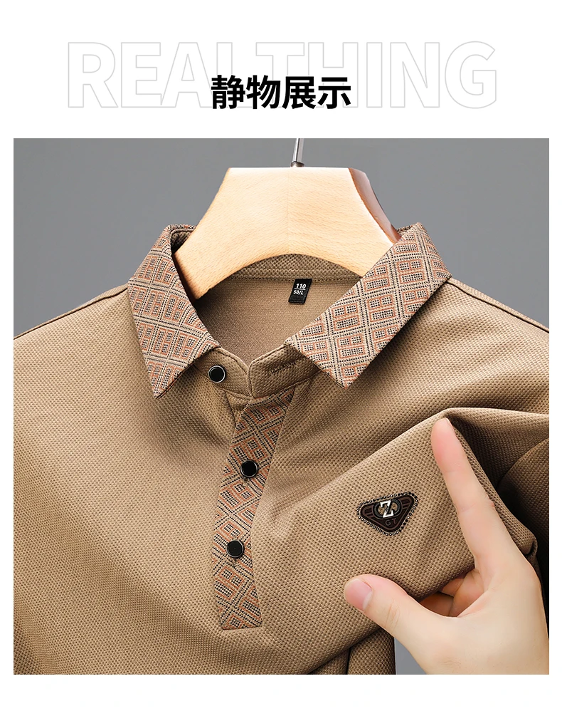 Neues Herbst-Herren-Luxusmarken-Poloshirt mit Stickerei und Druck, Langarm, Modisches Business-Casual-T-Shirt mit Kragen für Herren – Detail 5