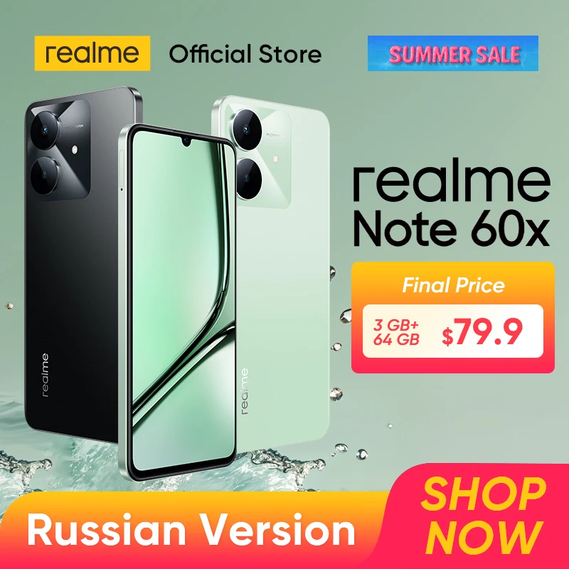 [New] realme Note 60x Smartphone Russian Version 6.74'' 90Hz Display 5000mAh Battery IP54 Powerful Octa-core Chipset 3GB+64GB