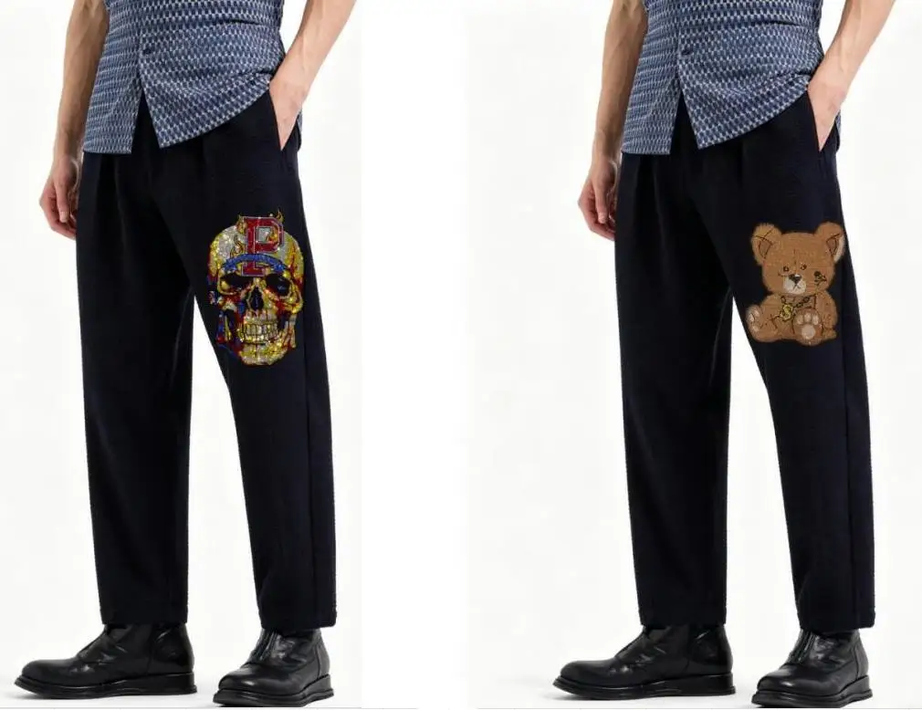 

Men's Rhinestones Skull Anime Graphic Slim Fit Casual Pants High Quality Streetwear Trousers for Fashionable Wear