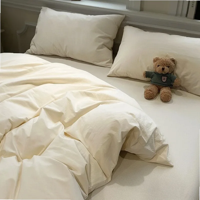 2026 New Soft and Washed Cotton Check Plain Unprinted Style Duvet Cover Skin-friendly and Breathable Quilt Cover