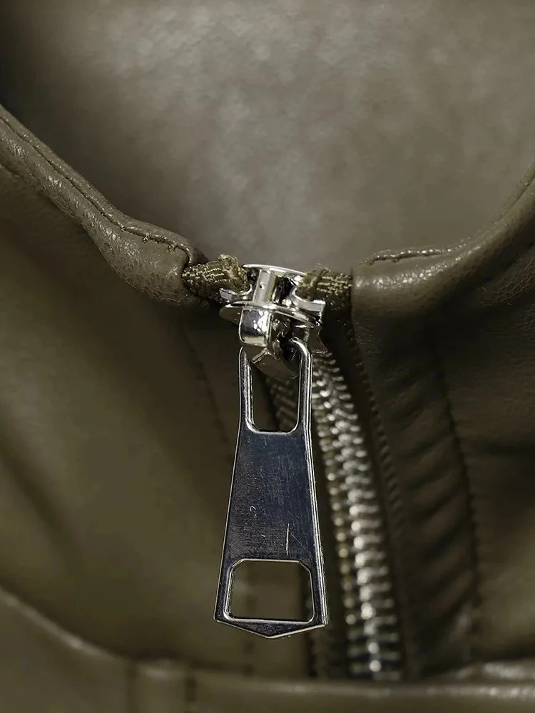 Giacca da donna nuova in pelle Pu per il tempo libero con risvolto manica lunga con cerniera colletto alla coreana giacche da pilota capispalla femminile chic da strada