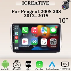 Car Radio Carplay for Peugeot 2008 208 2012-2018 Multimedia Player 2din Stereo Headunit Android 10 Inch Autoradio Navigation GPS