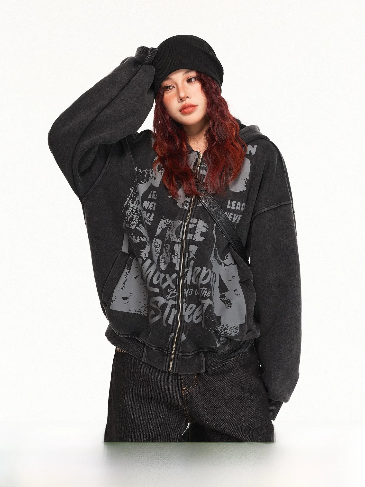 

Толстовка Damon Island American Street Sle с капюшоном на молнии, свободного кроя, с надписями, повседневная, с длинными рукавами