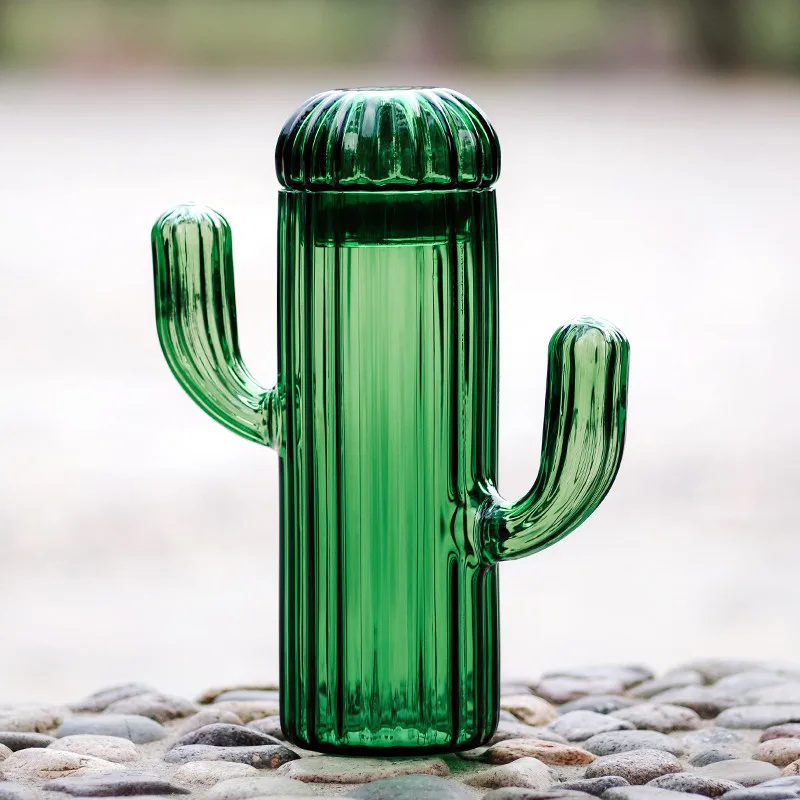 

Creative Green Storager Cactus Glass Home Decor Porch Ornament Light Luxury with Lid Storage Jar Gift Organizer Container