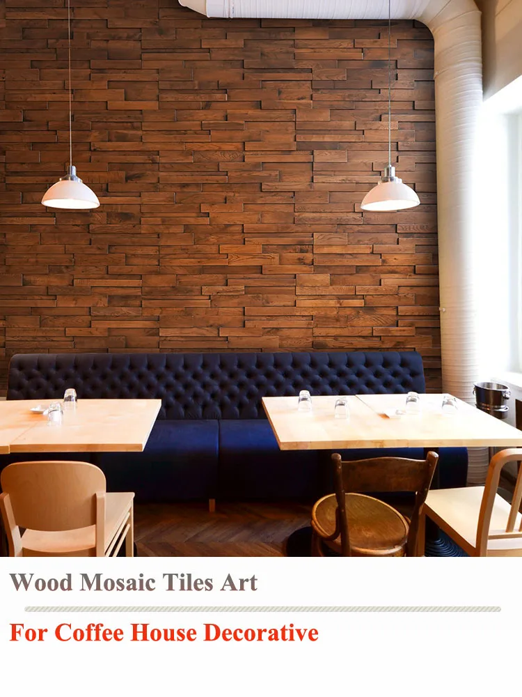 USA/Japan 12-20 Pcs Coffee House Art Walls Wooden Mosaic Tile 90x24cm White Oak Wood Panels For Uneven Interior Wall Decoration