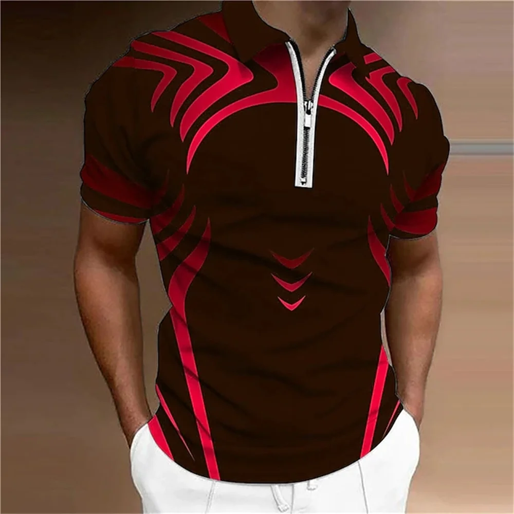 Men\'s Polo Shirt Golf Geometry Turndown 3d Print Street Short Sleeves Zipper Clothing Fashion Designer Casual Breathable Tops