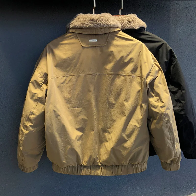 

Winter men's wool collar down jacket versatile fashion trend solid color simple casual warm clothes