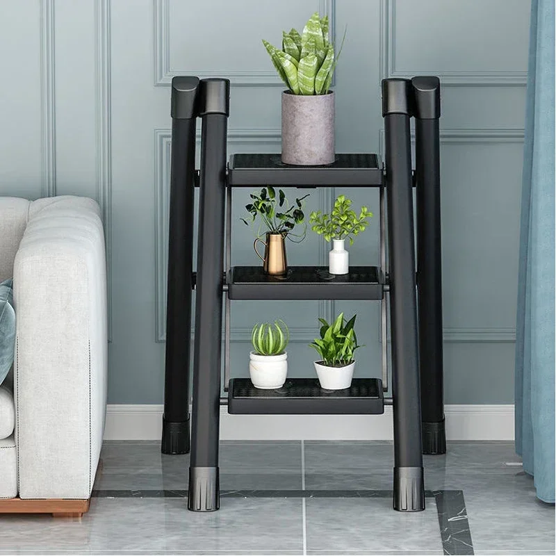 

Leisure Style Steps Ladder Multipurpose Foldable Compact Stairs Platforms Metal Quick Step Stools Black Small Home Furniture