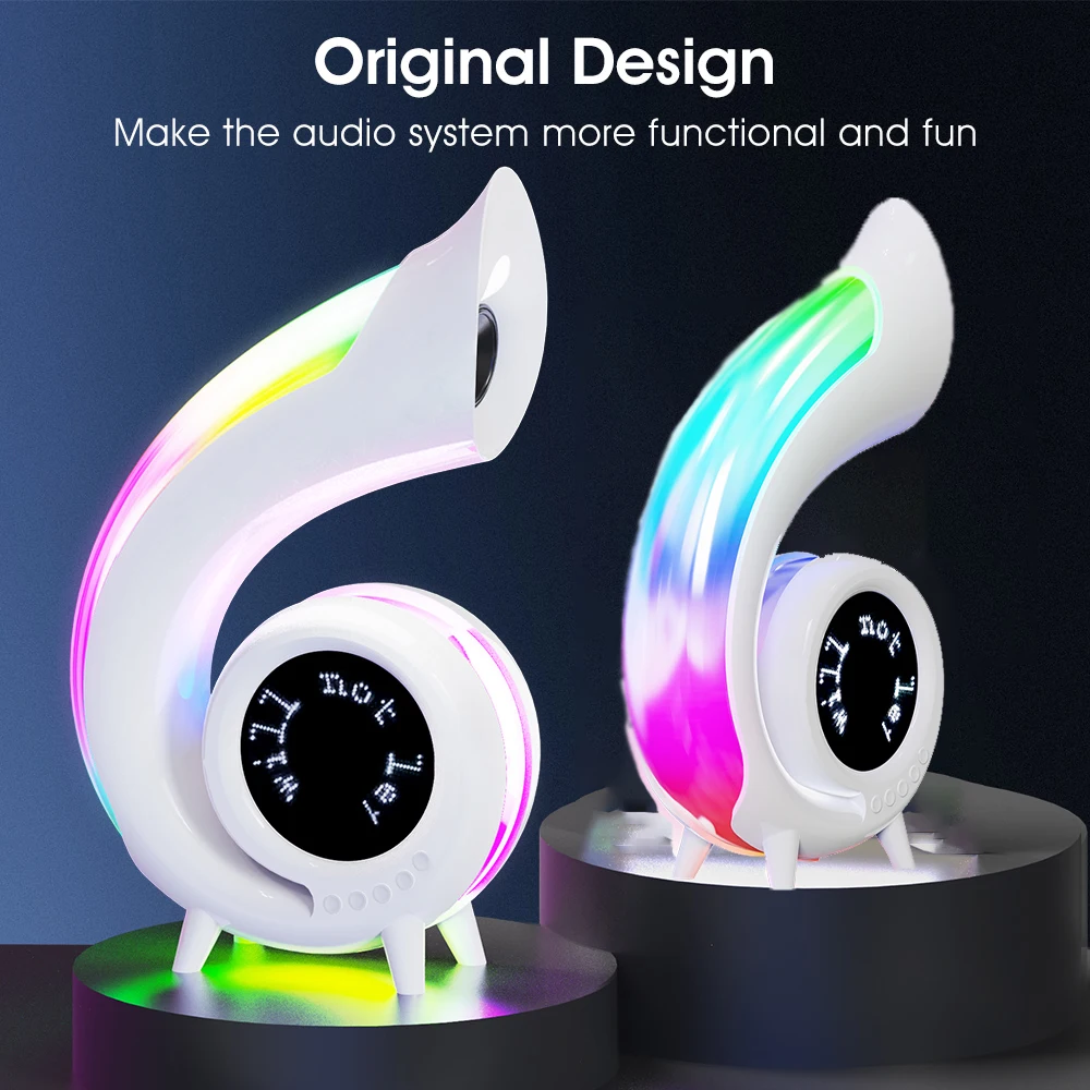 مكبر صوت موسيقى LED عالي الدقة أزرق السن ، وضع الإضاءة ، مصباح الطاولة ، ساعة المنبه ، دعم مكبر الصوت ، بطاقة TF ، ديكور غرفة النوم ، جديد #6