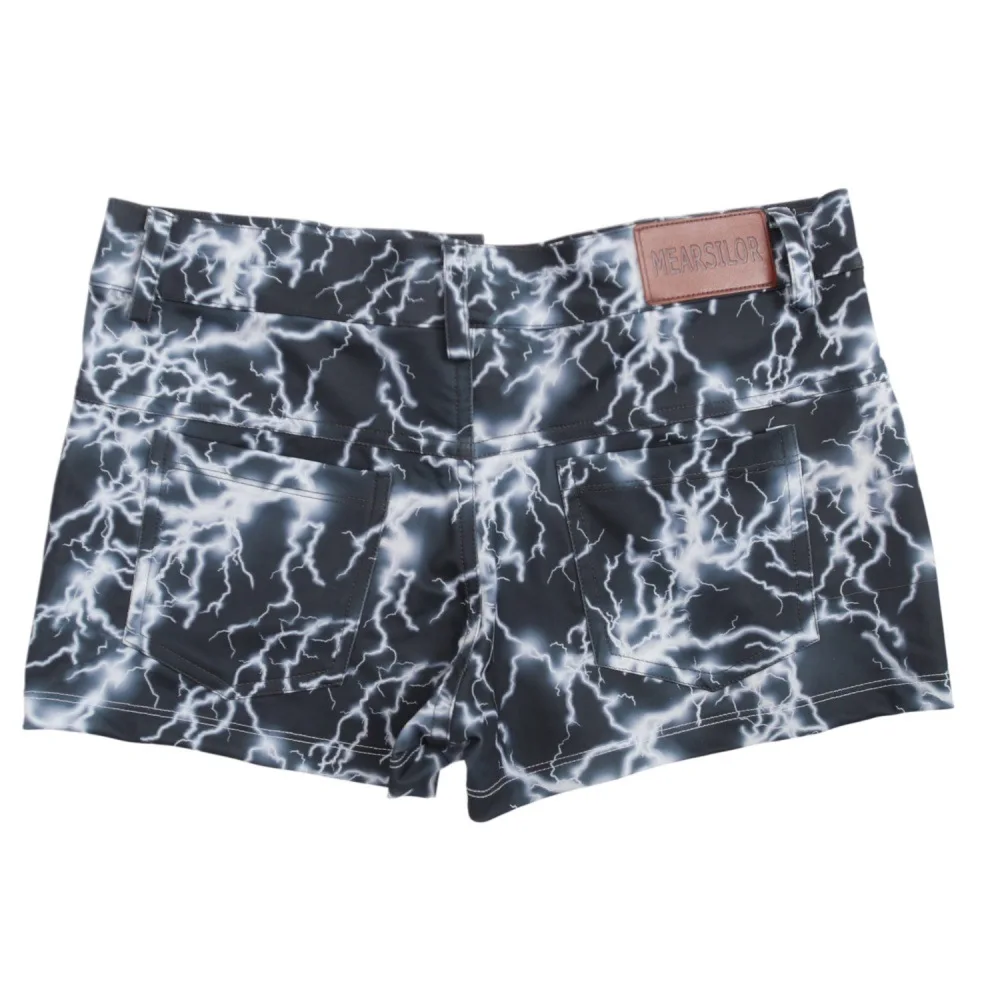 Men Lightning Print Skinny shorts Quick Dry Stretch Gym Training short  Pants Casual Slim Fit Sport Workout Pockets Trunk Briefs