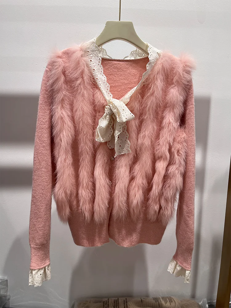 2025年新作 レディース 春秋 カーディガン 天然狐毛 ニット飾り セーター