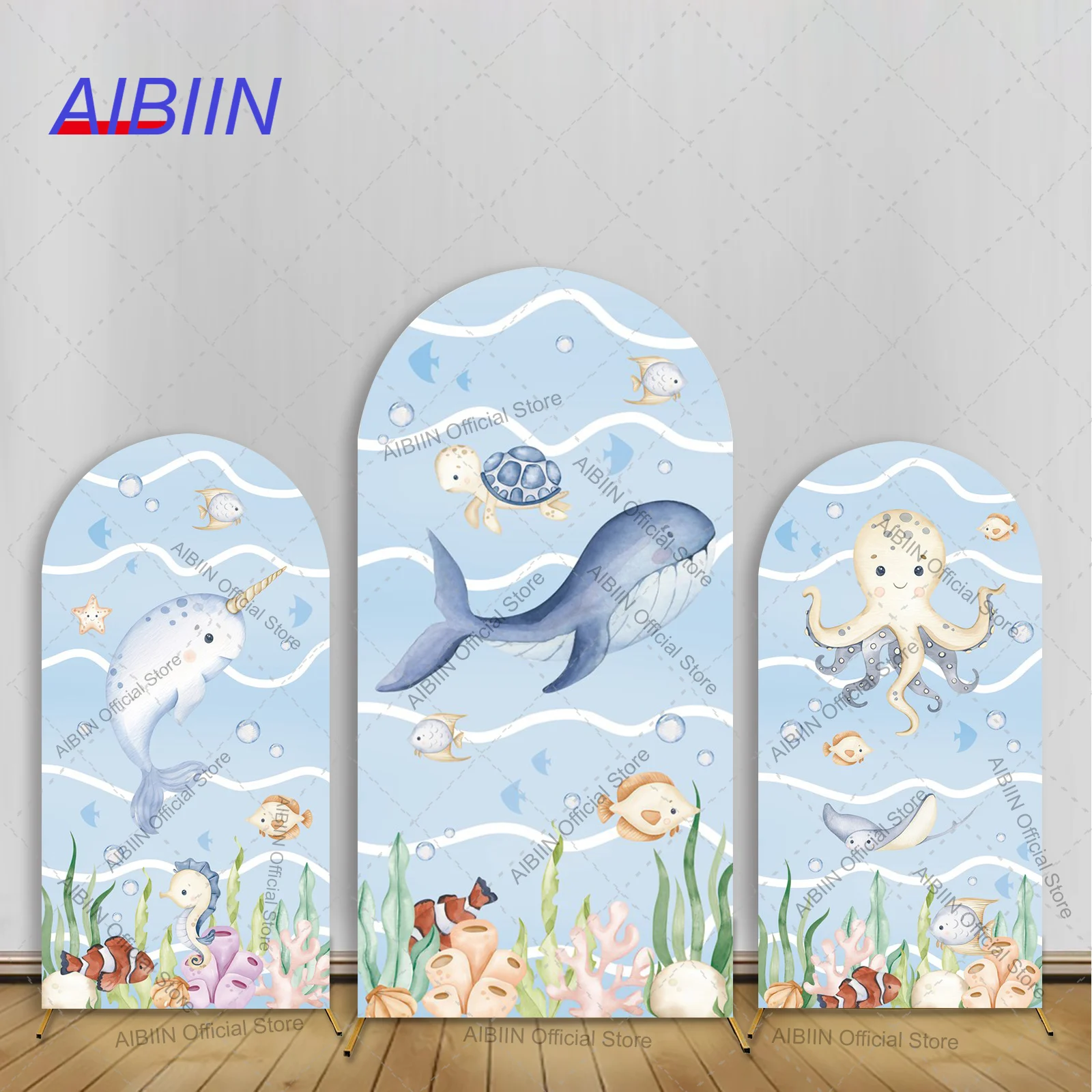 

Фон с подводной аркой и животными, синий под морем, кит, черепаха, осьминог для мальчика, день рождения, детский душ, вечерние Декор, фон