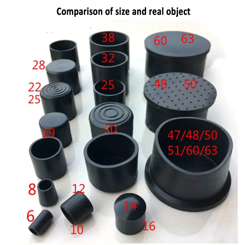 Black Round Chair Leg Caps  Rubber Furniture Feet Pads Non-Slip Tubing End Covers Floor Protectors Pads Table Bottom Cover
