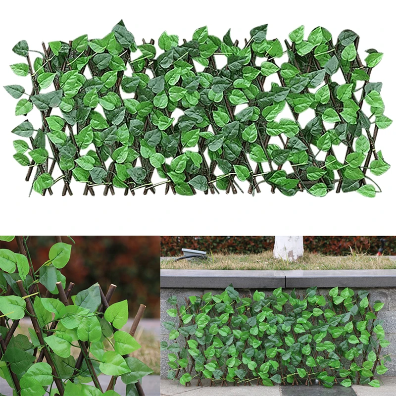 Artificial Leaf Screening Adjustable Retractable Fence Garden Trellis Decoration Wooden Landscaping Fence Privacy Garden Fence