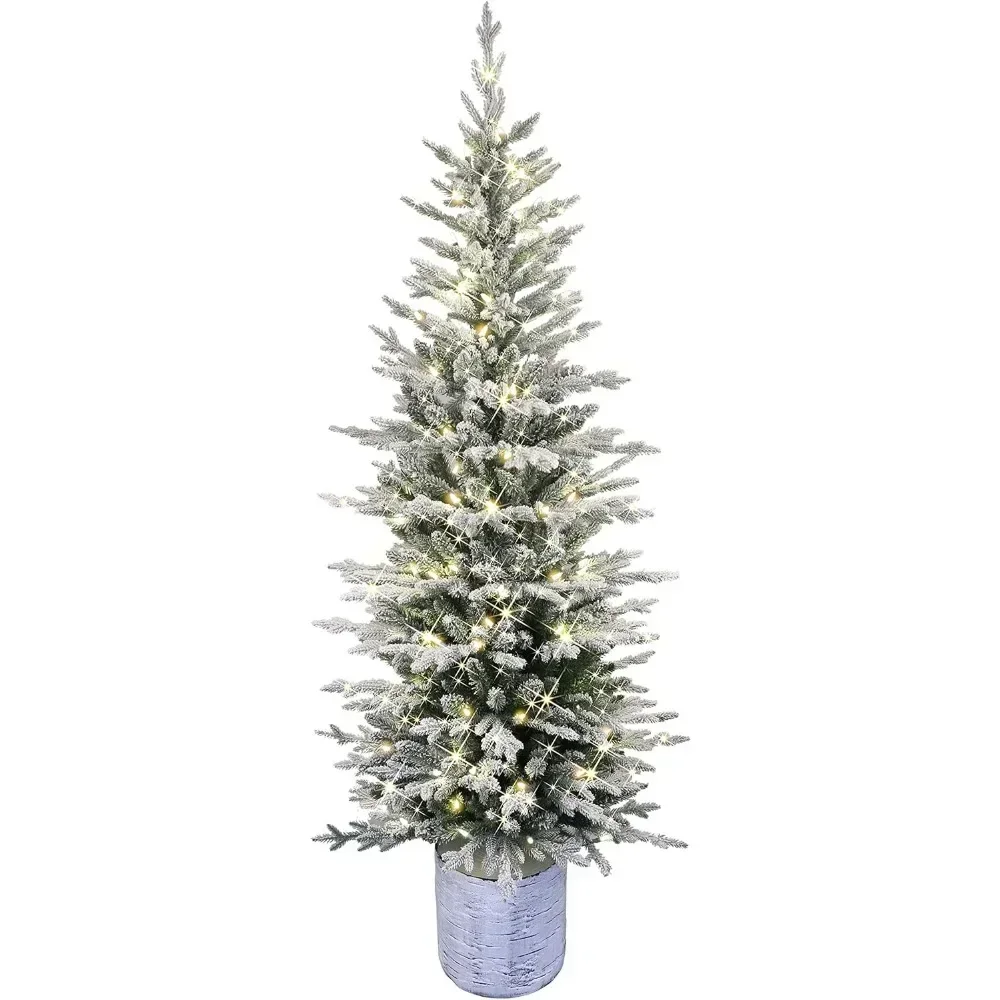 Christmas Tree Pre-Lit Potted Flocked Arctic Fir Pencil Artifical Artificial Green 36