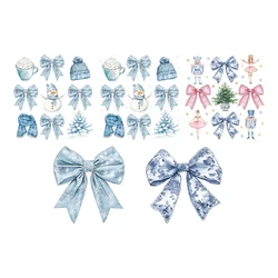 Christmas Blue Theme Bowknot Snowman DTF Transfer Print Patches T Shirts Cartoon Iron On Haet Transfer Sticker Clothing