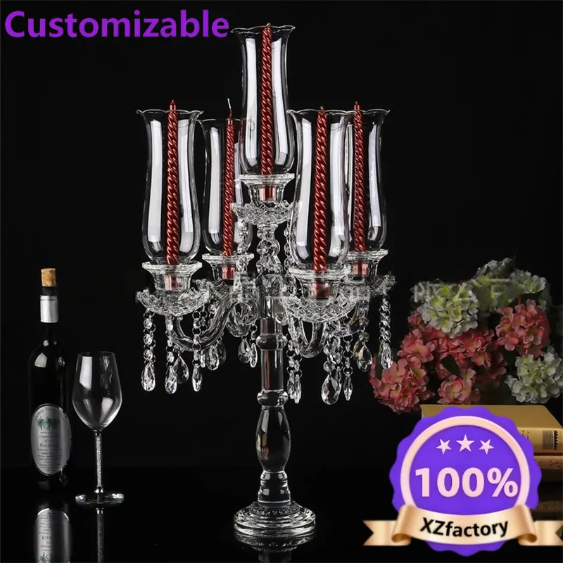 Factory Direct 2026 New crystal candle holder dining table atmosphere decoration creative wedding room romantic five-headed crys