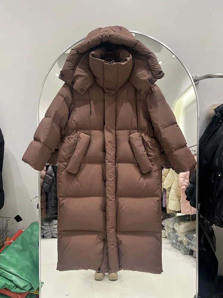 2024 Winter New Women\'s Long Down Jacket Over Knee Thickened Loose Straight Tube Large Quilt White Duck Down Coat Trendy