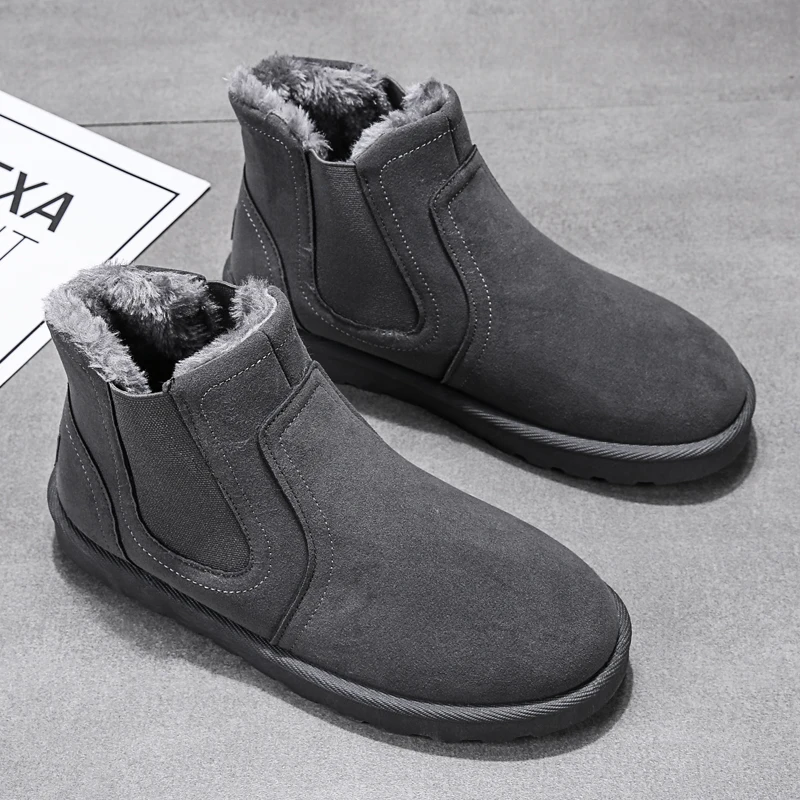 Zapatos de algodón para invierno, botas cortas cálidas de felpa, zapatos de pan antideslizantes con plataforma, zapatos deportivos informales de piel esponjosa para exteriores para hombre