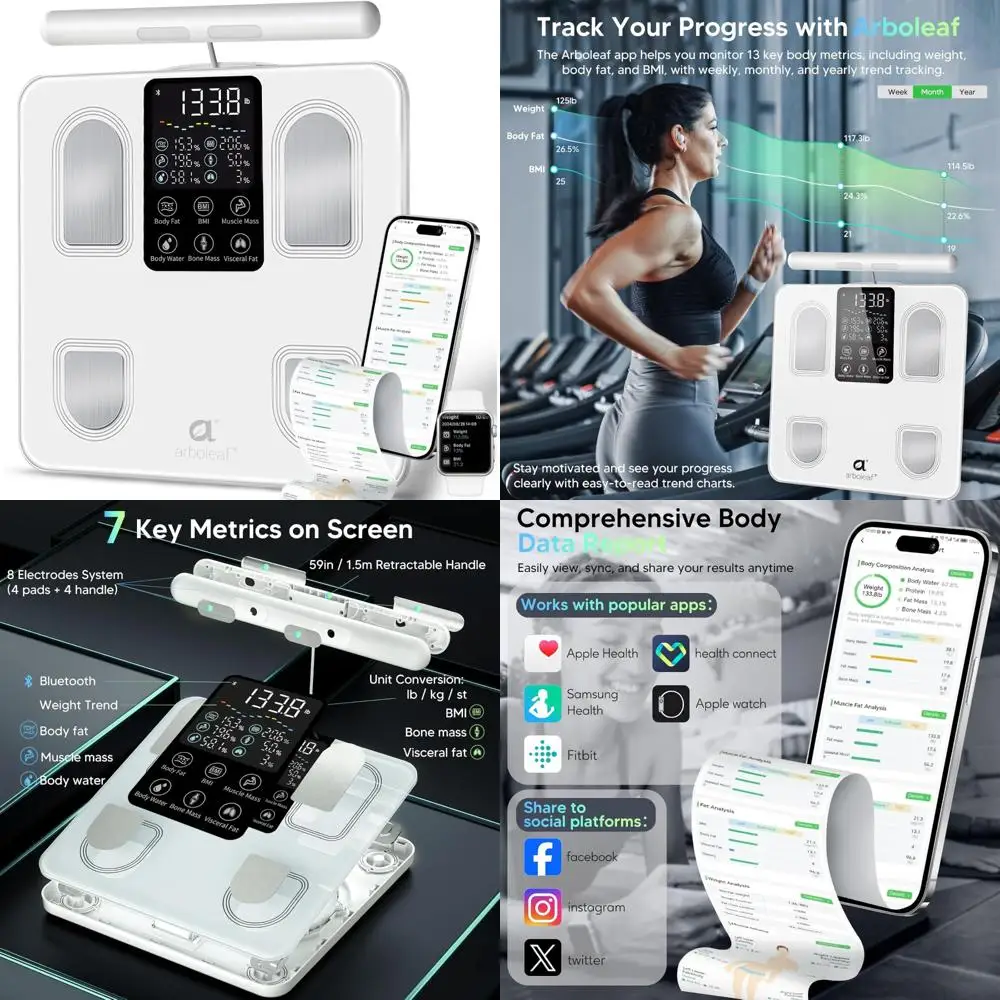 

Smart Full Body Composition Analyzer Scale with BMI, Body Fat, Muscle Mass, 26 Health Metrics, 8-Electrode Technology for Accura