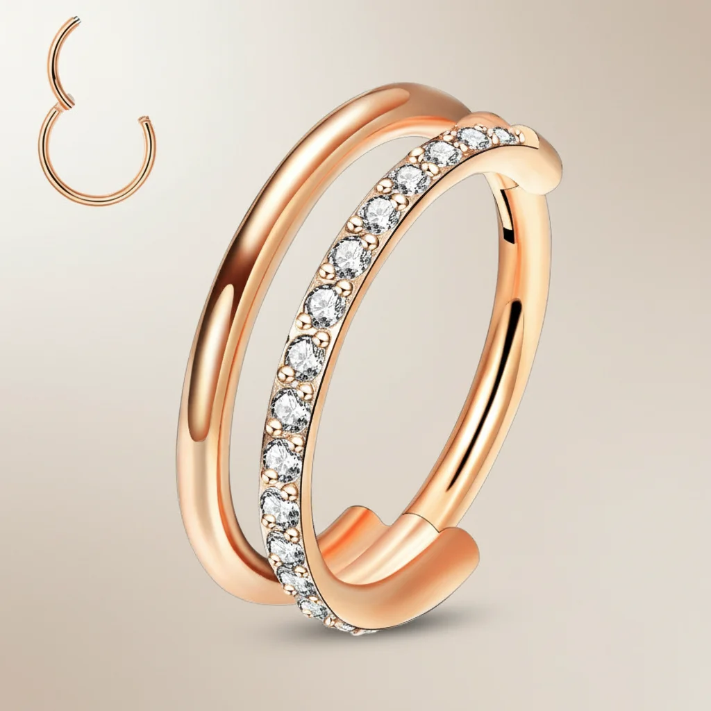 Body Jewelry For Sensitive Skin - G23 Titan-Nasenring mit Zirkonia-Stein, Doppelschlaufen-Design für