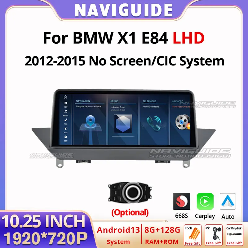 NAVIGUIDE 10.25'' For BMW X1 E84 2012-2015 LHD CIC System / NO Screen Car Radio Android 13 Multimedia Player Carplay WIFI DSP 4G